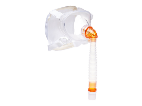 BiTrac MaxShield Select™ paediatric total face mask with interchangeable vented elbow with anti-asphyxiation valve, 15 cm extender tube with 22M swivel connection, extra extra small