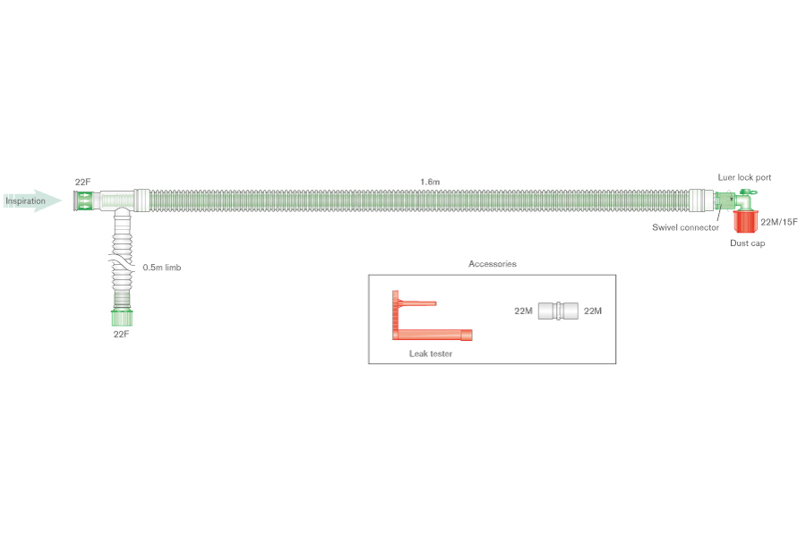 Circuito de anestesia coaxial Uniflow 30mm con codo luer, >1.6m